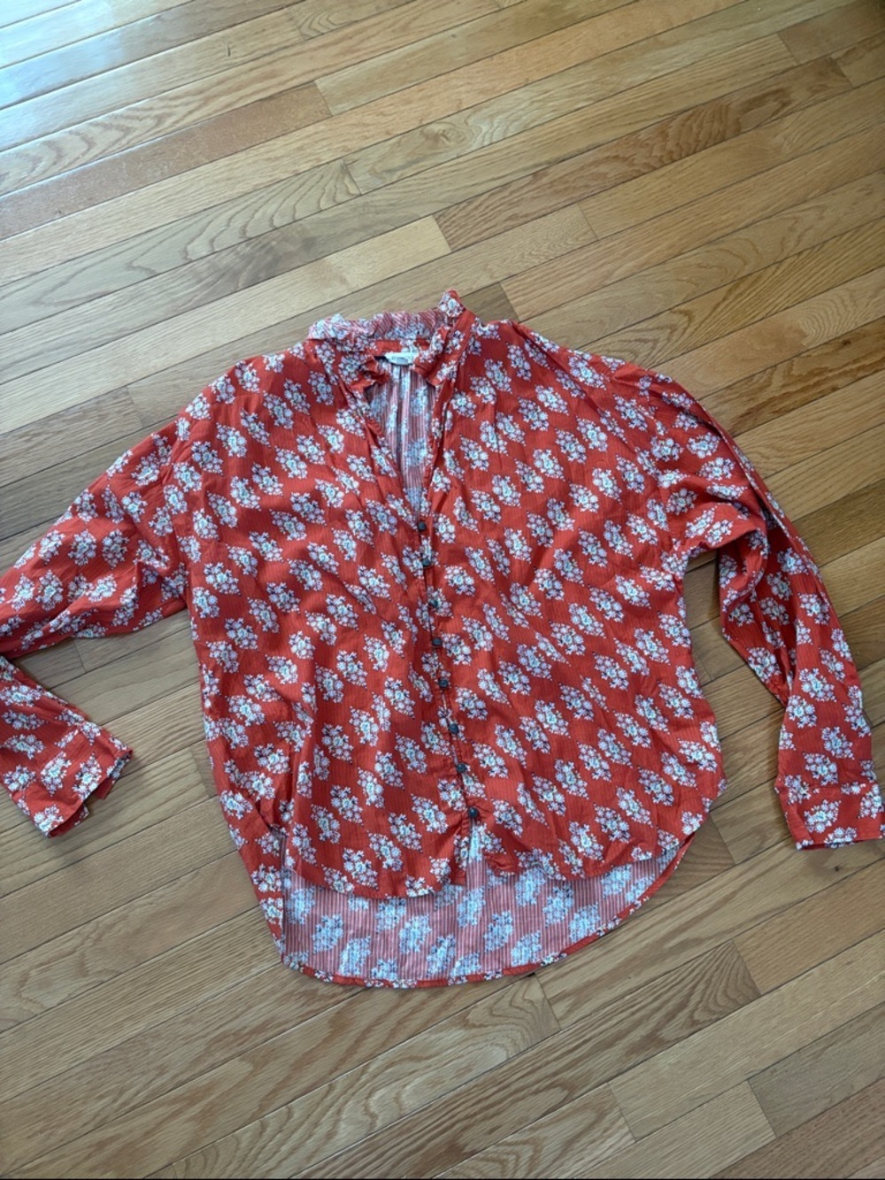 Pilcro Coral Red Floral Button-Down Shirt